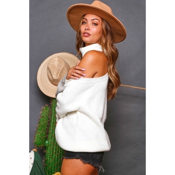 Fantastic Fawn Color Block Cold Shoulder Turtleneck Sweater - Picture 4 of 7